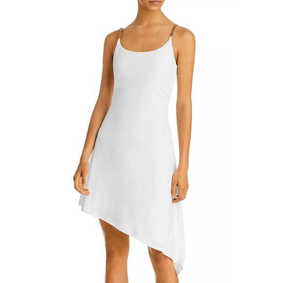 Aqua Chain Strap Asymmetric Dress White Size M